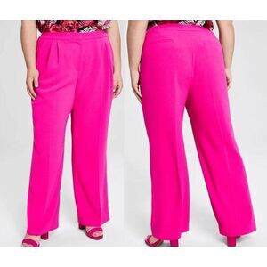 Bar III Women's Plus Size Pink Textured Crepe Wide-Leg Pants 18W